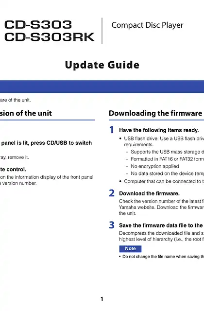 yamaha雅马哈CD-S303 Update Guide